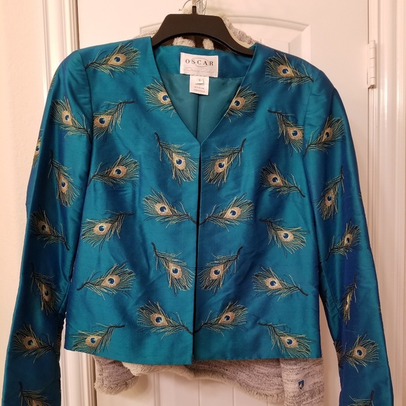 Peacock Teal Silk Trophy/Cocktail/Party Jacket - Picture 2 of 7